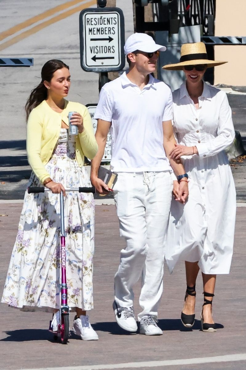 Ivanka Trump and Jared Kushner were spotted enjoying a sunny family walk with their daughter, Arabella Rose Kushner, as they headed toward a synagogue near their Indian Creek community in Miami Beach