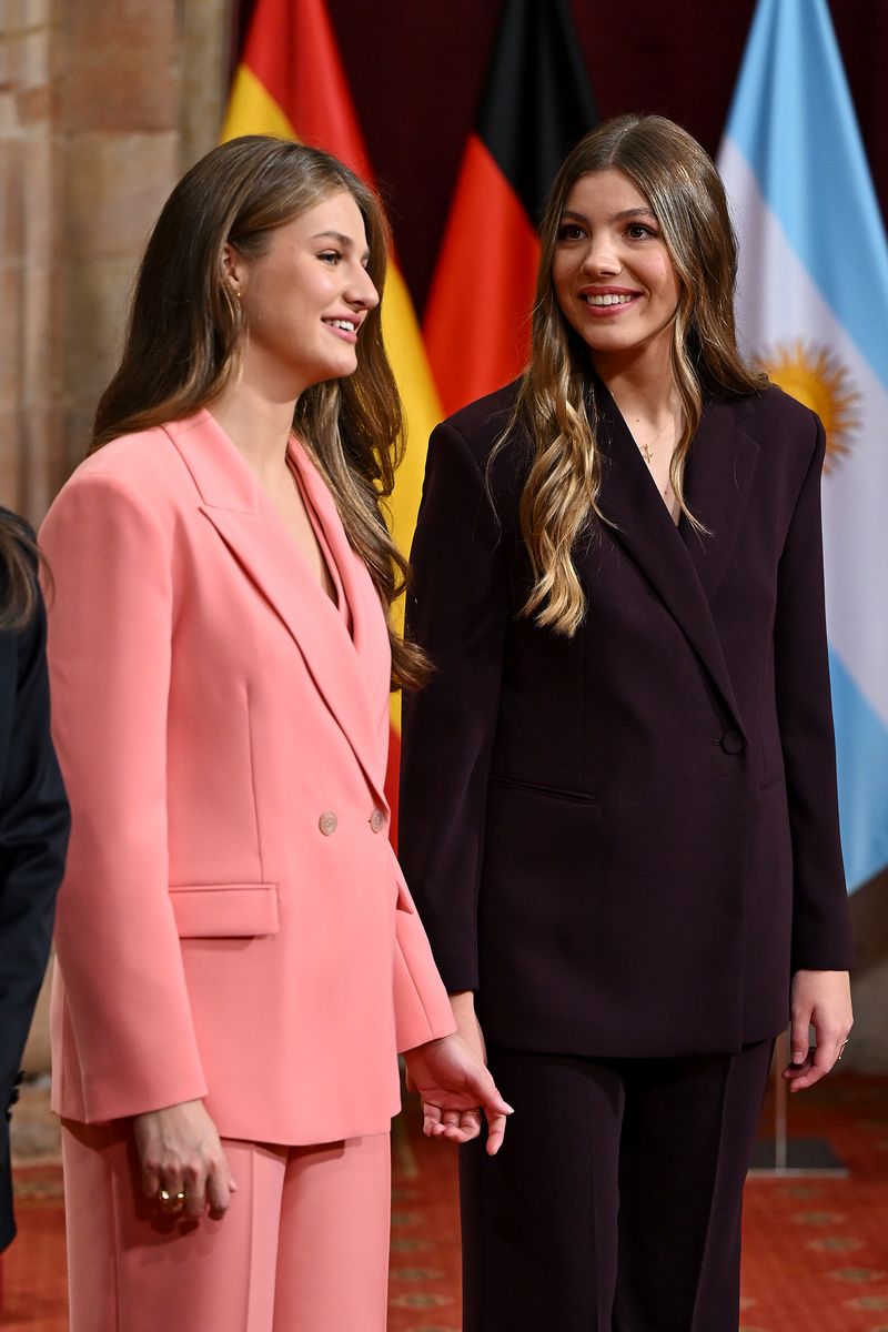 Crown Princess Leonor of Spain and Princess Sofia of Spain during an audience to celebrate the winners of the 2026 Princess of Asturias Awards
