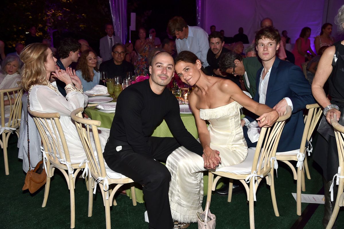 Jason Bard Yarmosky and Katie Holmes holding hands at the Guild Hall Summer Gala 2026 on August 7th