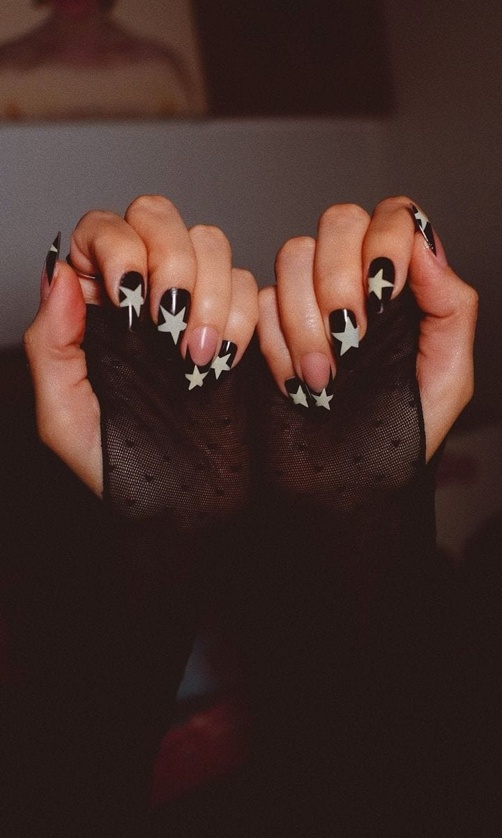 9. Black Nails with Stars