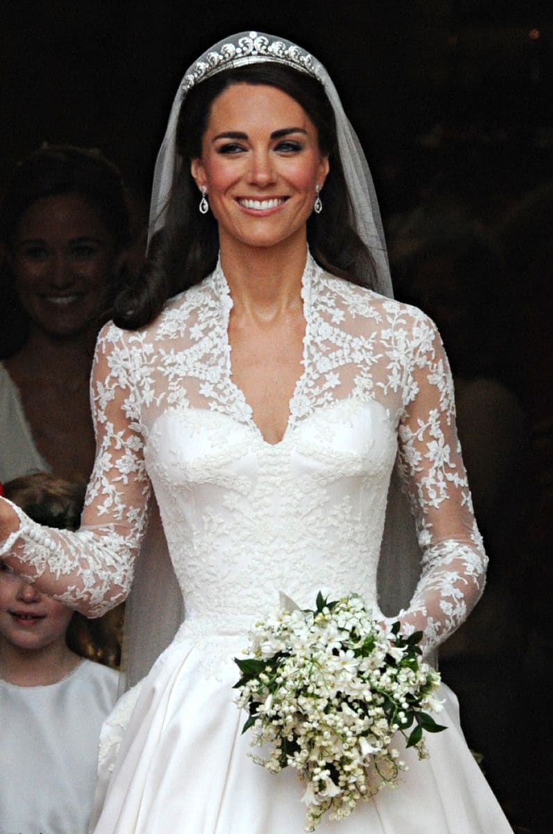 Kate Middleton comes out of Westminster Abbey, with her husband Prince William  following their wedding ceremony, in central London.