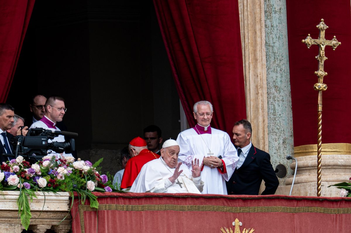 Pope Francis delivers his Urbi Et Orbi Blessing from the balcony overlooking St. Peter's Square in Vatican City, Vatican, on April 20, 2025