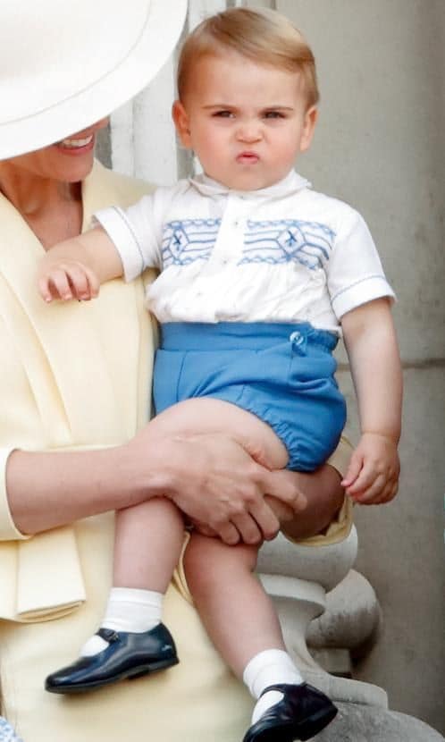 The Duke and Duchess of Cambridge's youngest child made a funny face during his Trooping the Colour debut in 2019.