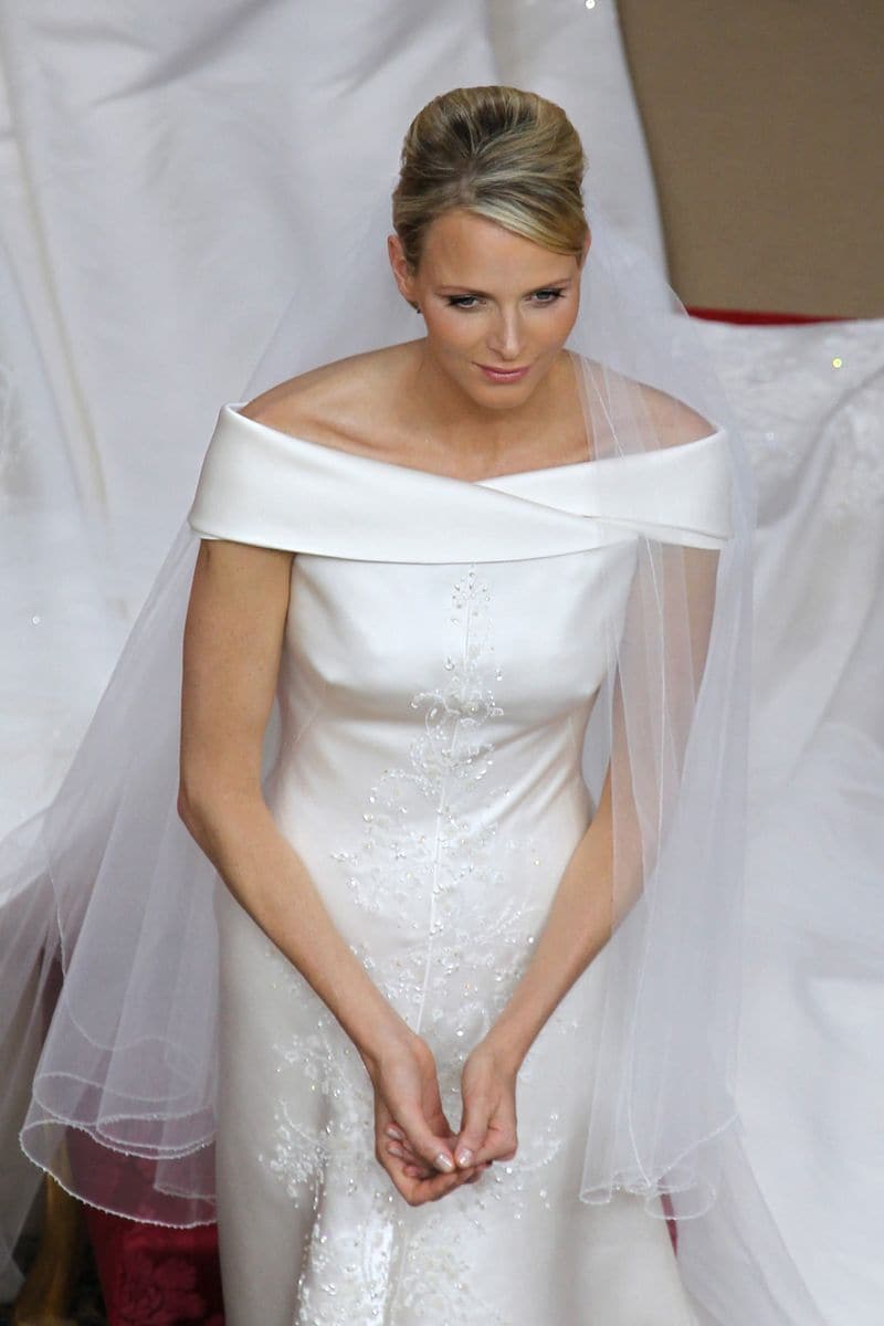 Princess Charlene of Monaco revealed the stunning bridal creation designed for her by none other than Giorgio Armani.