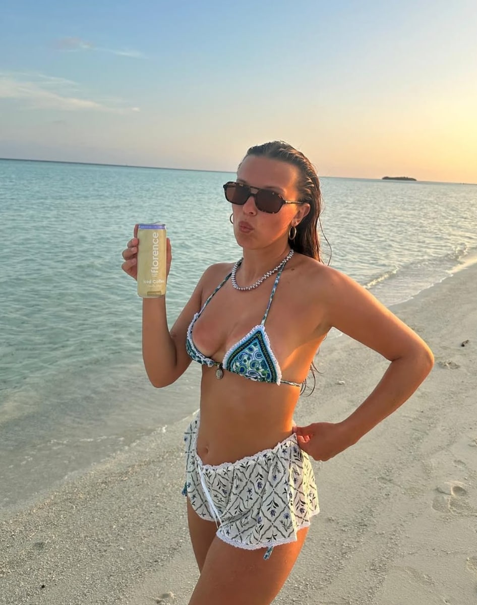 Millie Bobby Brown poses in bikini during beach getaway