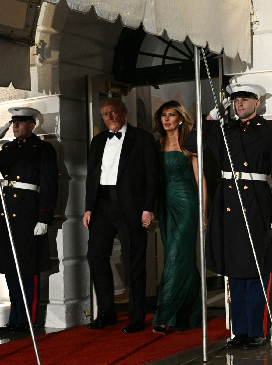 President Donald Trump and First Lady Melania Trump step out to welcome the Crown Prince and Prime Minister of the Kingdom of Saudi Arabia Mohammed bin Salman prior to a state dinner at the White House