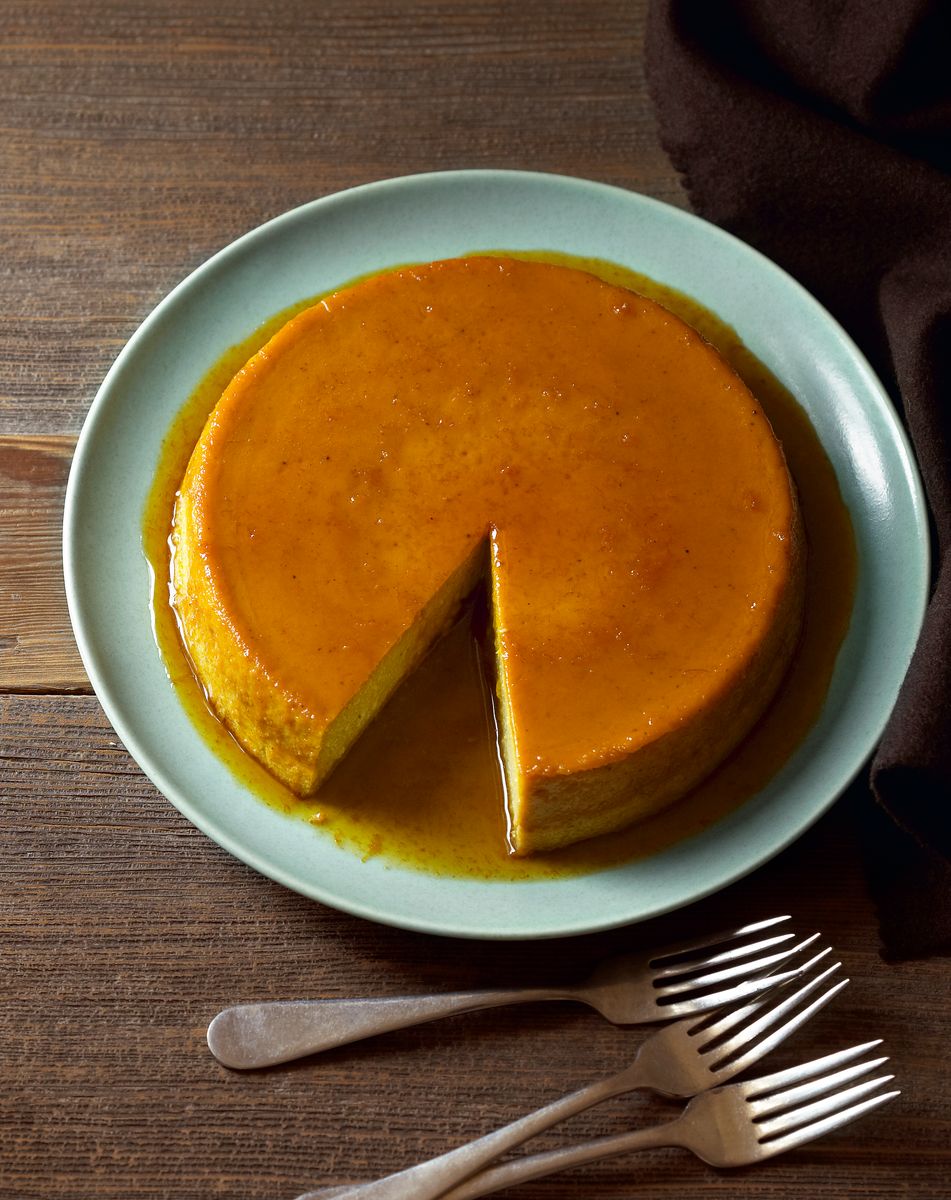 Pumpkin Flan with orange zest and caramelized syrup