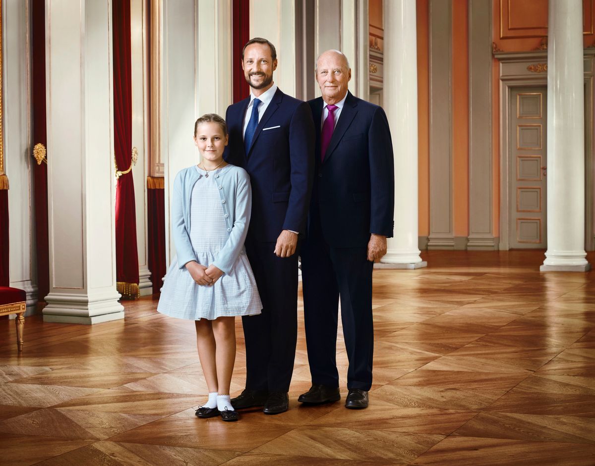 Princess Ingrid Alexandra of Norway, alongside Crown Prince Haakon of Norway and King Harald V of Norway, in 2016