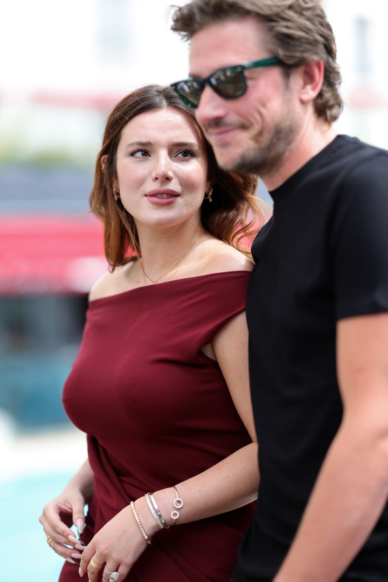 Bella Thorne and Marks Emms at a press conference for the "Filming Italy Sardegna Festival 2024" at the 77th annual Cannes Film Festival