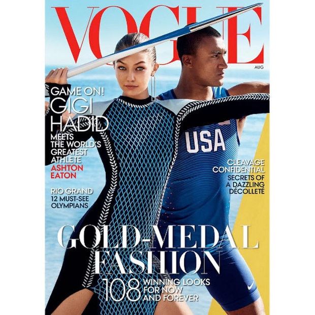 The model landed her first American Vogue cover alongside Olympic gold medalist Ashton Eaton.
<br>
Photo: Mario Testino for Vogue