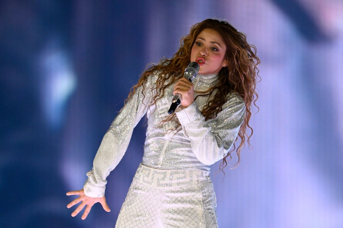 Colombian singer Shakira performs during her 'Las Mujeres ya no Lloran' tour at the GNP Seguros Stadium in Mexico City on March 30, 2025. 