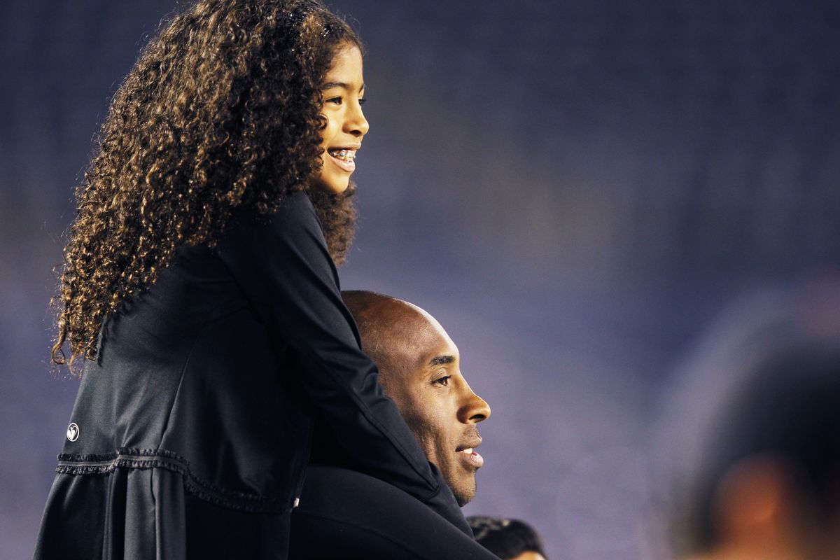 Kobe Bryant and Gianna Bryant at the U.S. Women's National soccer team game vs. China at Qualcomm Stadium on April 10, 2014 