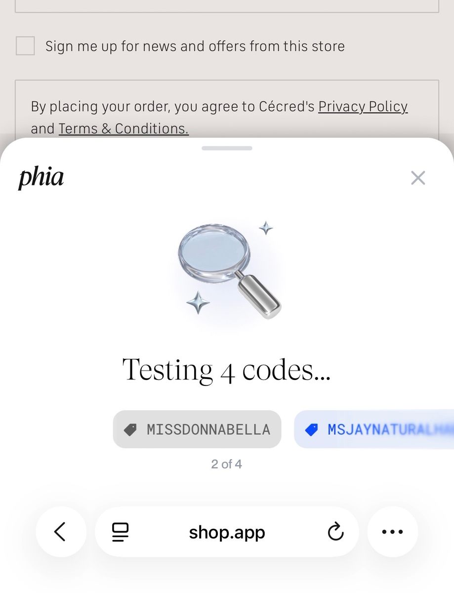 Once you are ready to place an order, Phia automatically runs all the available coupons