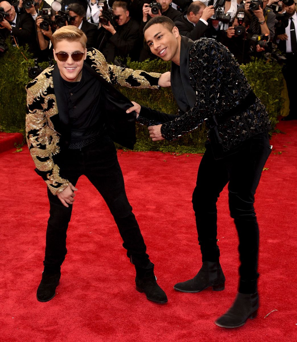 Justin Bieber and Olivier Rousteing attend the "China: Through The Looking Glass" Costume Institute Benefit Gala at the Metropolitan Museum of Art on May 4, 2015 in New York City.  (Photo by Larry Busacca/Getty Images)
