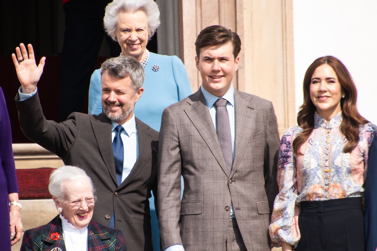 FREDENSBORG, NORTH ZEALAND, DENMARK - 2025/04/16: King Frederik (L) and Queen Mary (R) attend along with Crown Prince Christian (C) and Princess Benedikte (L-back). HM Queen Margrethe (L-front) turn 85 on 16 April. The Queen attends a concert by the Royal Life Guards Band at Fredensborg Palace. Queen Margrethe II of Denmark celebrated her 85th birthday on April 16, 2025, with family gatherings and public tributes. The main celebration was held at Fredensborg Palace, joined by members of the Danish royal family, including her son King Frederik X, Queen Mary, and their children. (Photo by Kristian Tuxen Ladegaard Berg/SOPA Images/LightRocket via Getty Images)