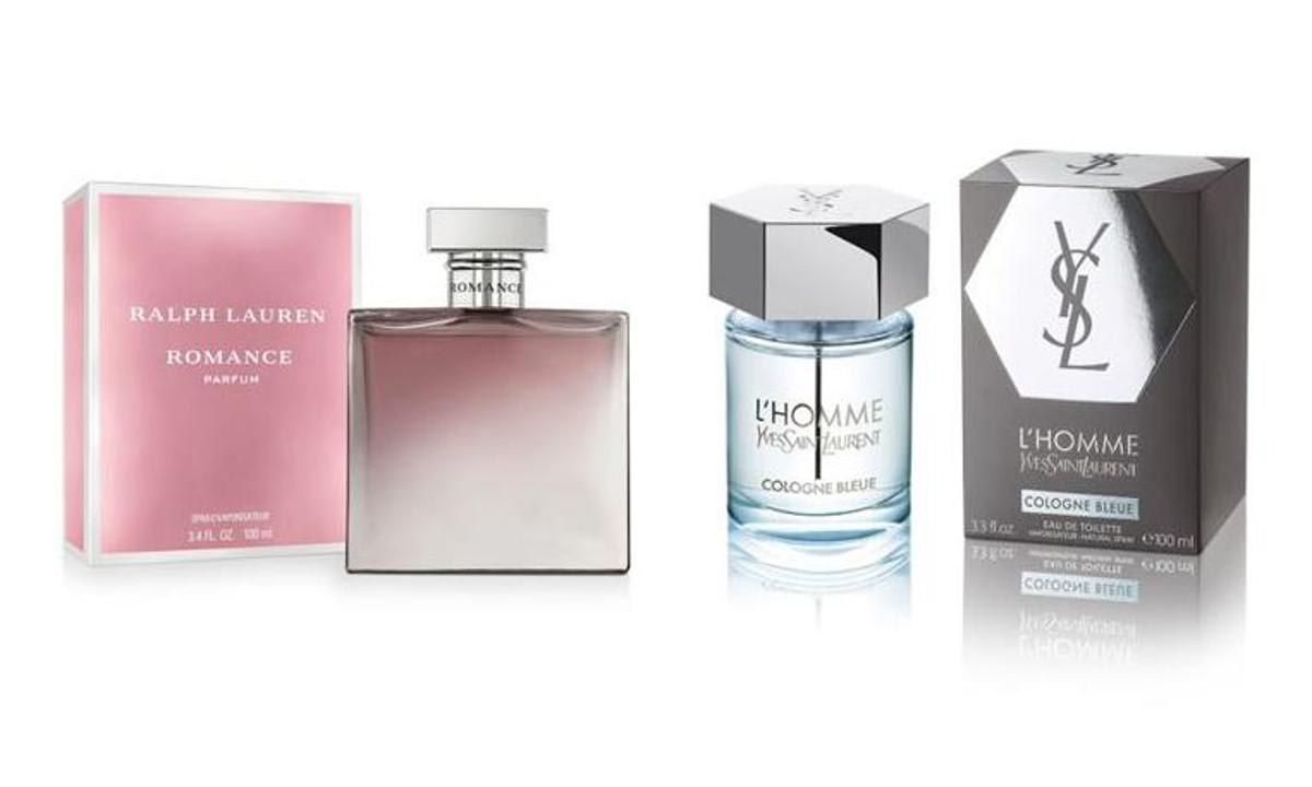  RALPH LAUREN Romance Parfum Spray, 3.4 oz. (left), YVES SAINT LAURENT Cologne Bleue Eau de Toilette Spray, 3.3 oz. (right) 