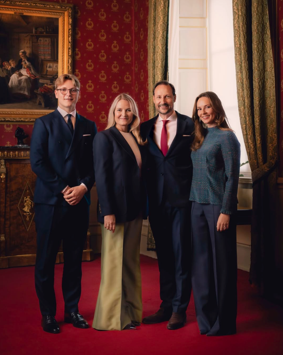 Crown Princess Mette-Marit posed alongside Crown Prince Haakon, Princess Ingrid Alexandra and Prince Sverre Magnus in the family portrait shared for her 53rd birthday.