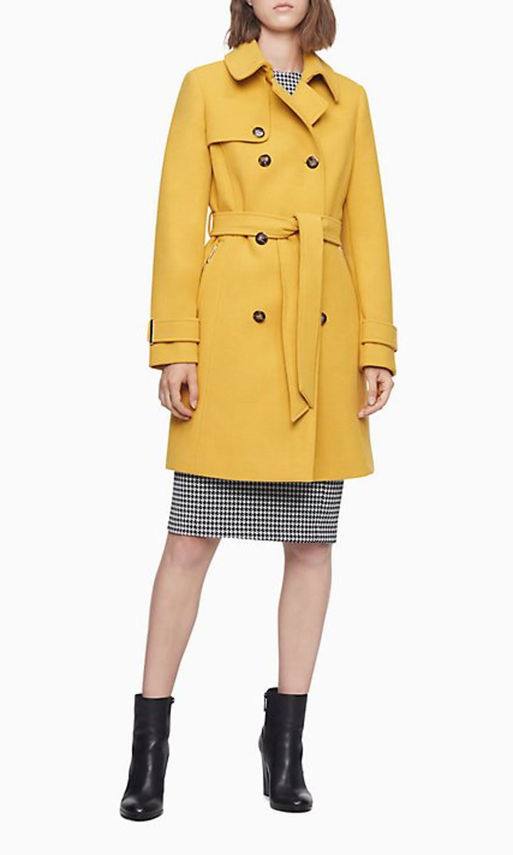 Wool Blend Trench Coat by Calvin Klein