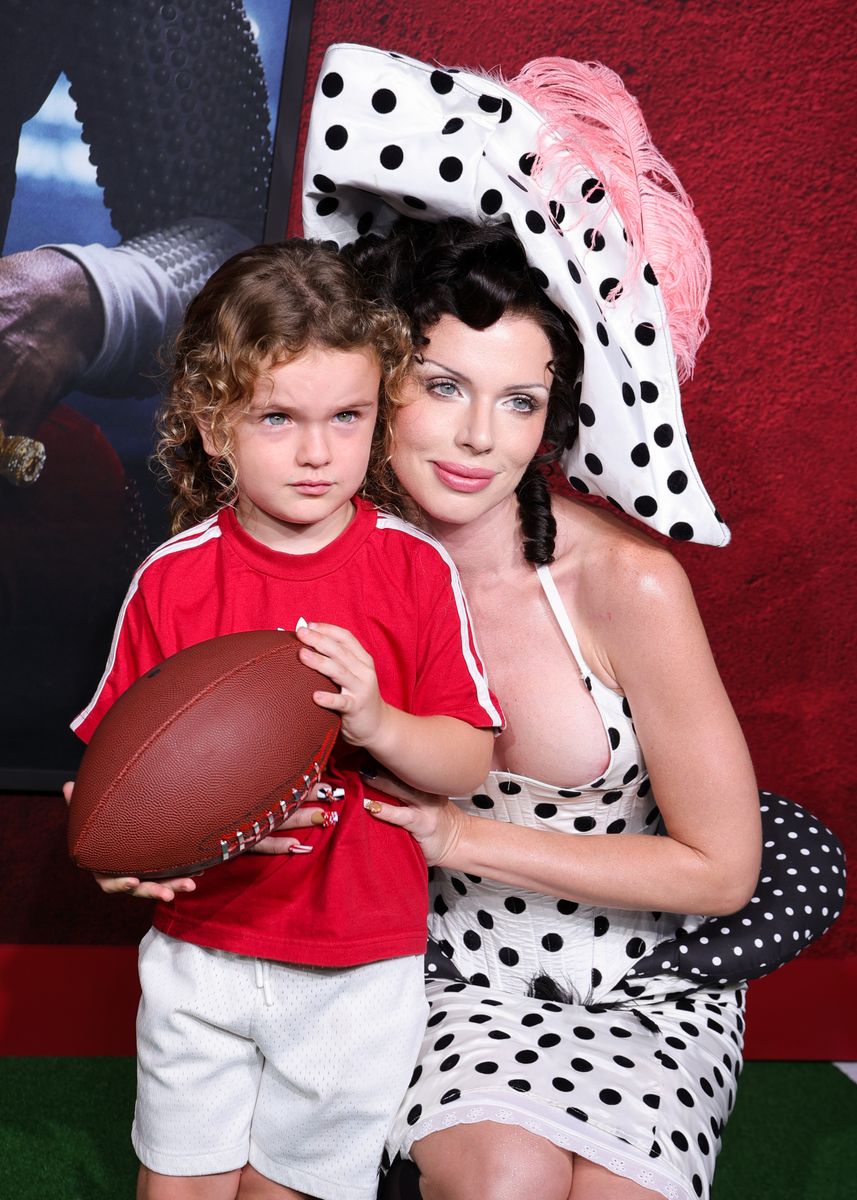 Julia Fox (R) and son Valentino attend the premiere of Universal Pictures' "Him" at TCL Chinese Theatre on September 17, 2025 in Hollywood