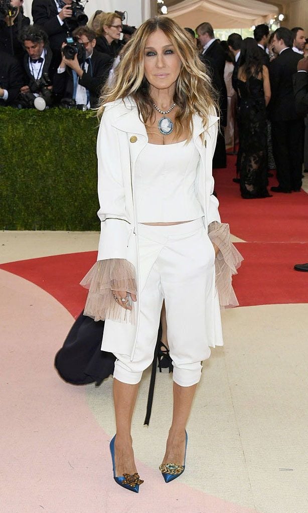 The <i>Sex and the City</i> star stepped out in a <i>Hamilton</i>-inspired ensemble by Monse.
<br>
Photo: Getty Images