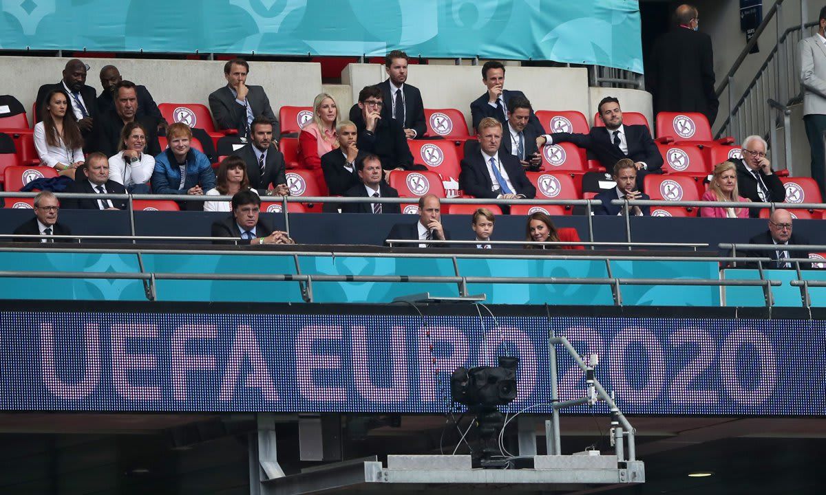 David Beckham wasn't the only celebrity seated near the Cambridges. Ed Sheeran and Ellie Goulding sat a few rows behind William, Kate and George.