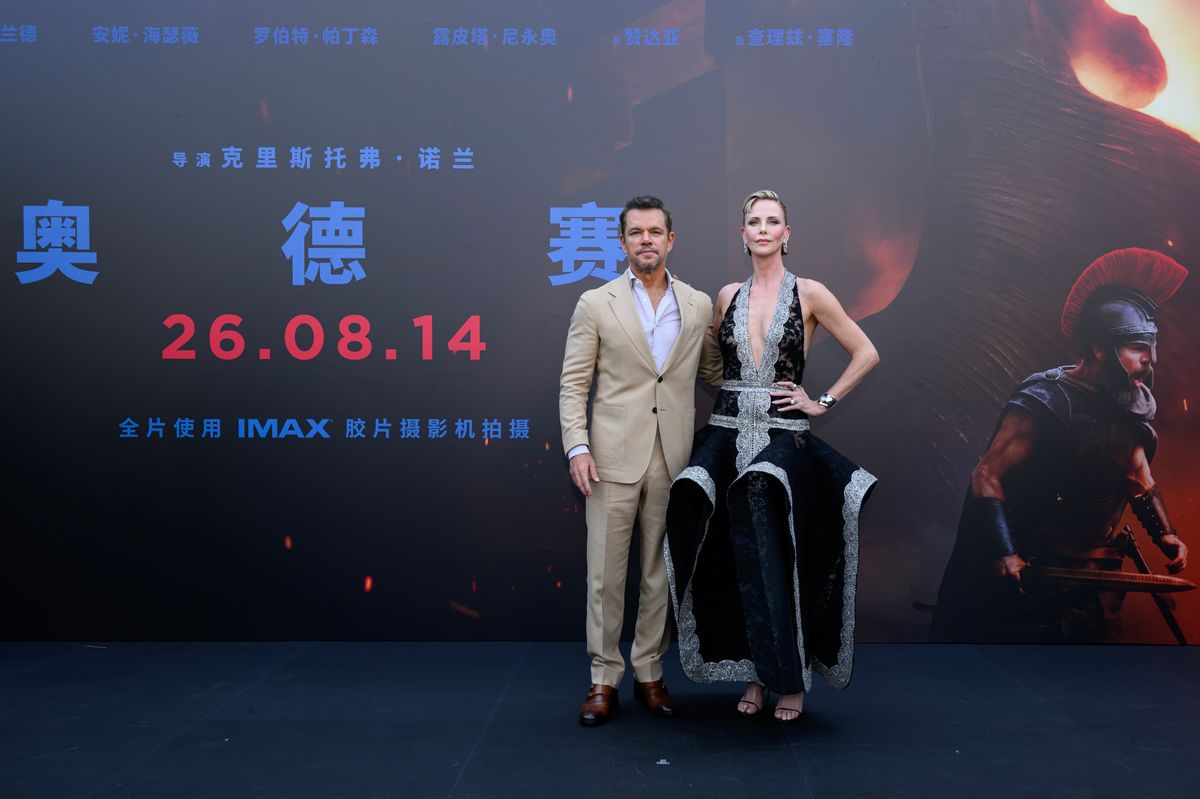 Matt Damon and Charlize Theron attend Universal Pictures THE ODYSSEY Beijing Red Carpet Meet & Greet at Universal CityWalk
