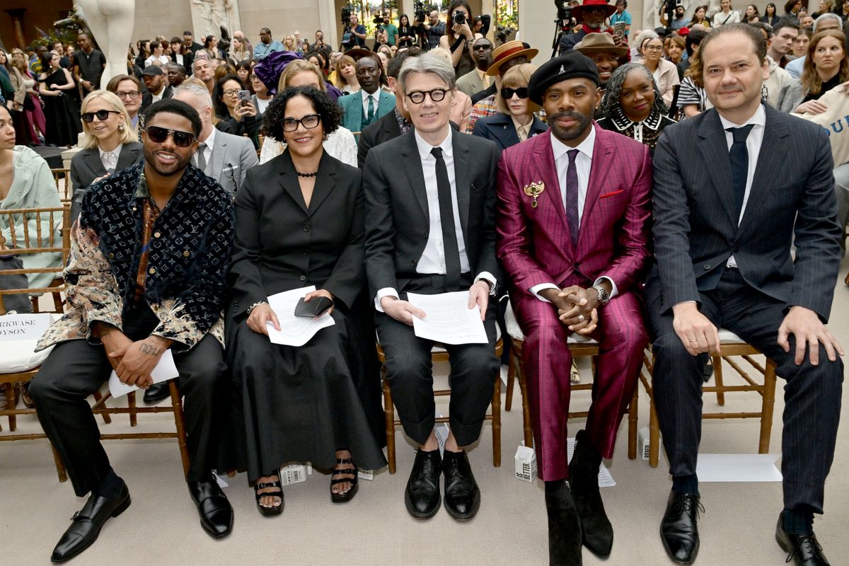 Monica Miller, Andrew Bolton, Colman Domingo and Max Hollein attend the press conference for the 2025 Met Gala celebrating "Superfine: Tailoring Black Style" at Metropolitan Museum of Art on May 05, 2025 in New York City.  (Photo by Slaven Vlasic/Getty Images)