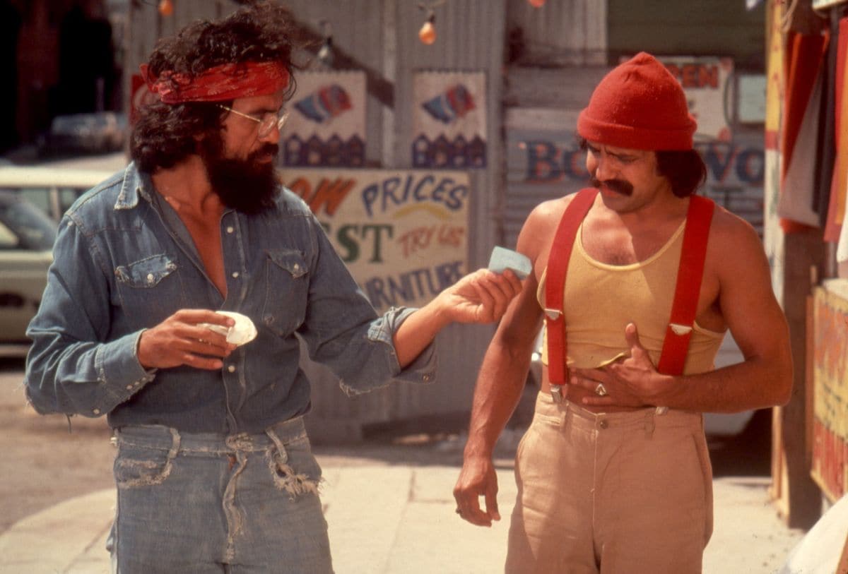 Tommy Chong and Cheech Marin in a scene from the movie "Up In Smoke," released in September 1978. 