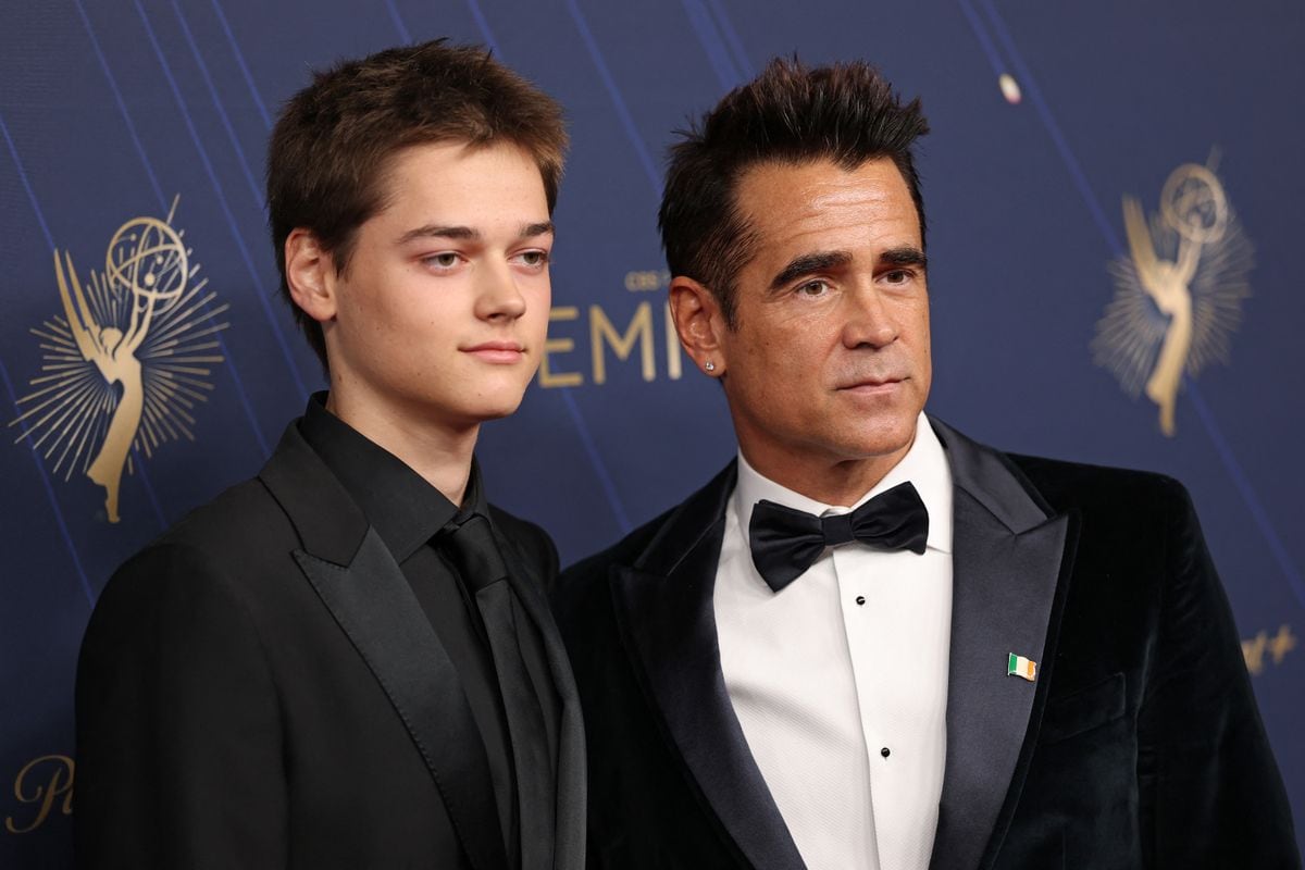 Colin Farrell’s special red carpet moment with lookalike son Henry at 2025 Emmys