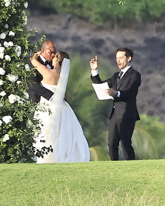 Jennifer Meyer’s former husband, Tobey Maguire, officiated her wedding to Geoff Ogunlesi in Hawaii.