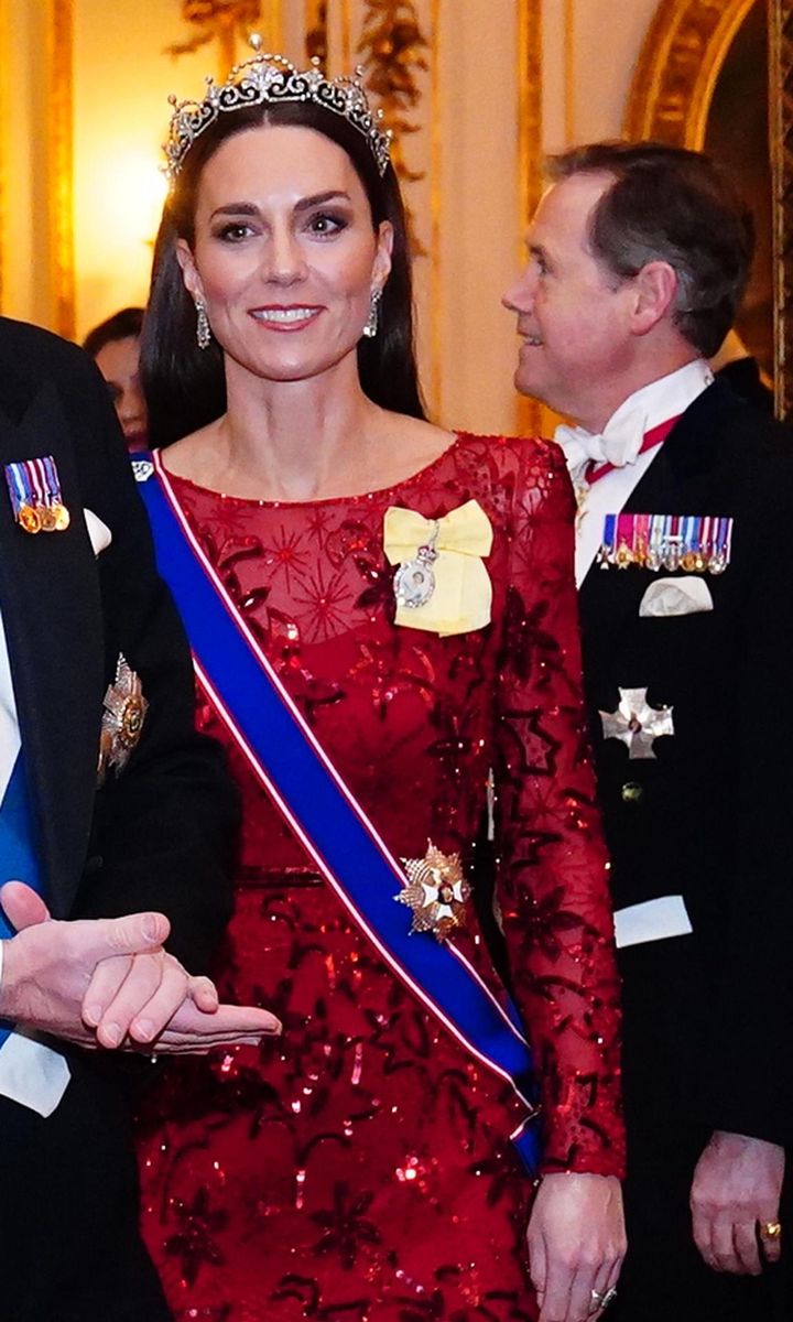 The royal completed her regal look with her GCVO and the Royal Family order.
