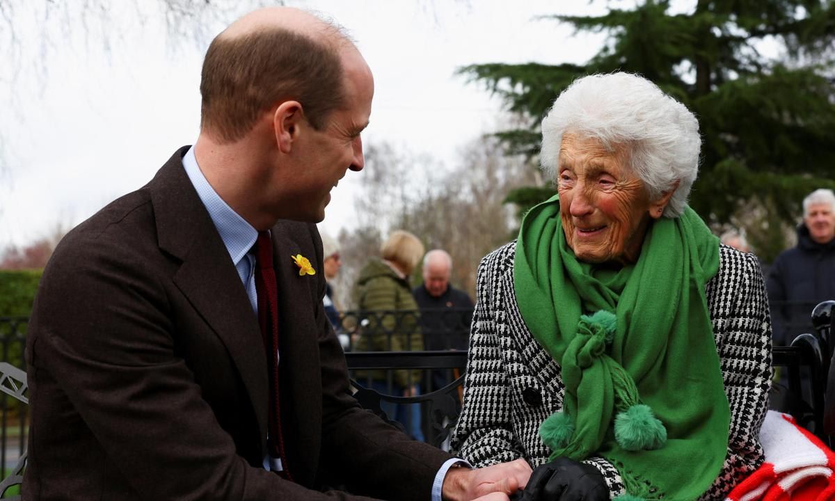 During his third engagement of the day, Prince William met with Ruby McBurney, the daughter of one of the victims of the Gresford disaster.