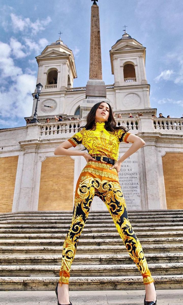Sofia Carson dresses in Versace while in Rome