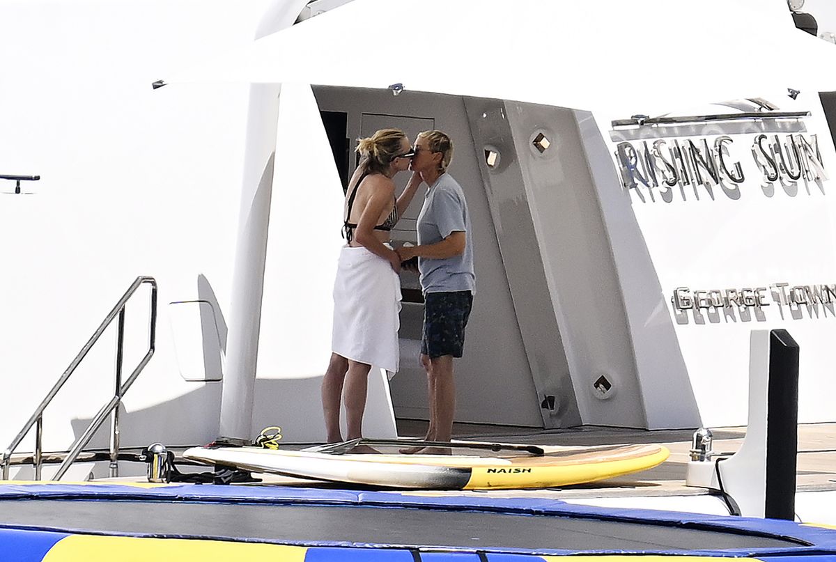 DeGeneres and De Rossi were seen sharing a kiss aboard the yacht