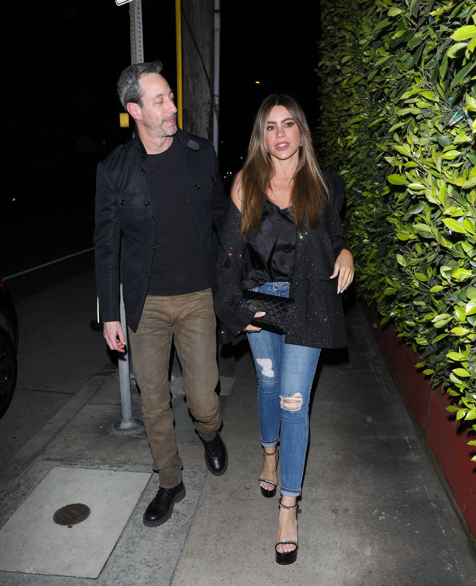 Justin Saliman and Sofia Vergara are seen at Giorgio Baldi restaurant on March 29, 2024, in Los Angeles, California. 