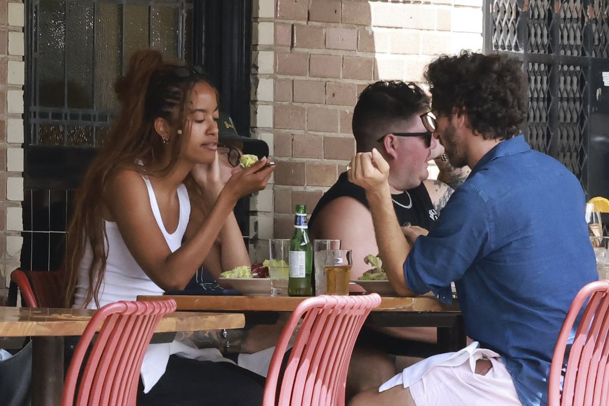 The filmmaker was all smiles as she enjoyed lunch with a friend at Little Dom's in Los Feliz.