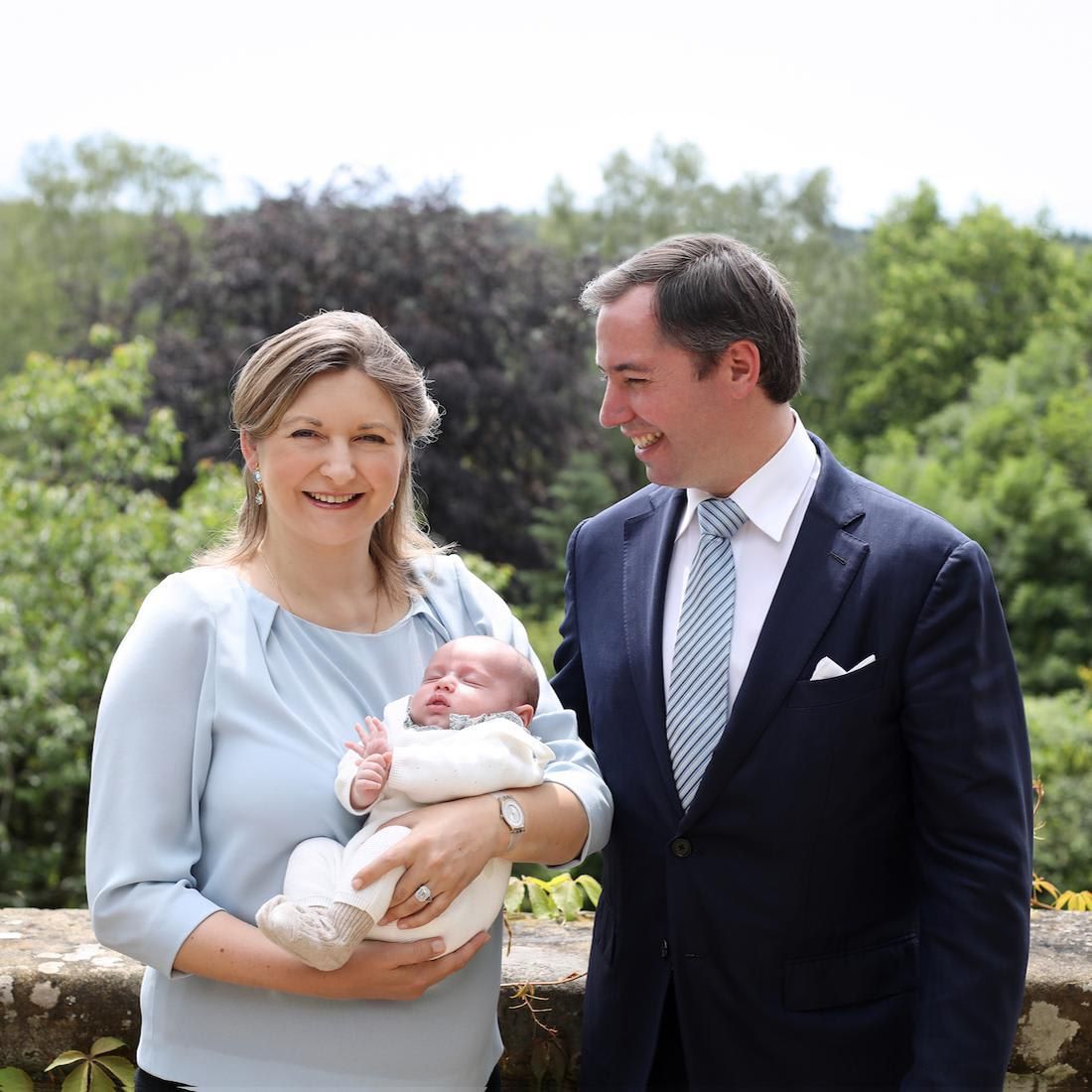 Hereditary Grand Duke Guillaume with his wife Hereditary Grand Duchess Stephanie with their son Prince Charles of Luxembourg