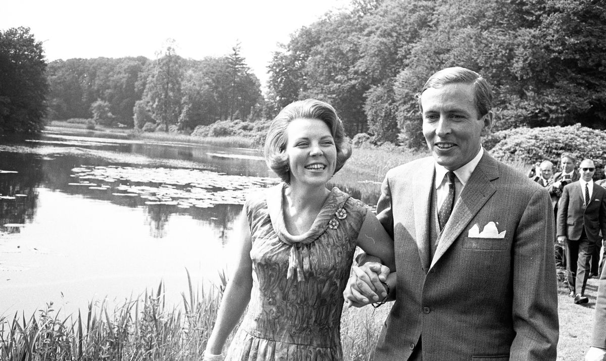 Princess Beatrix and Prince Claus share a happy moment in 1966, the year they married after announcing their engagement the previous year.