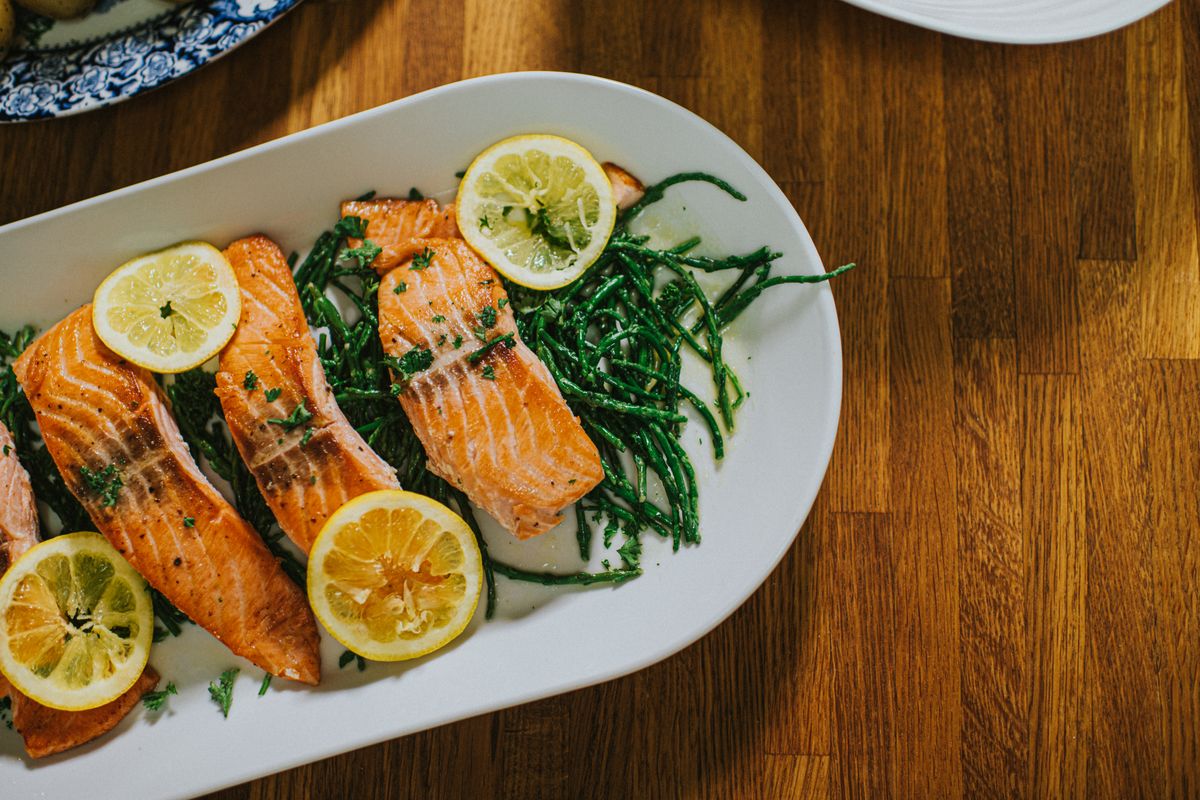 Salmon on a serving plate