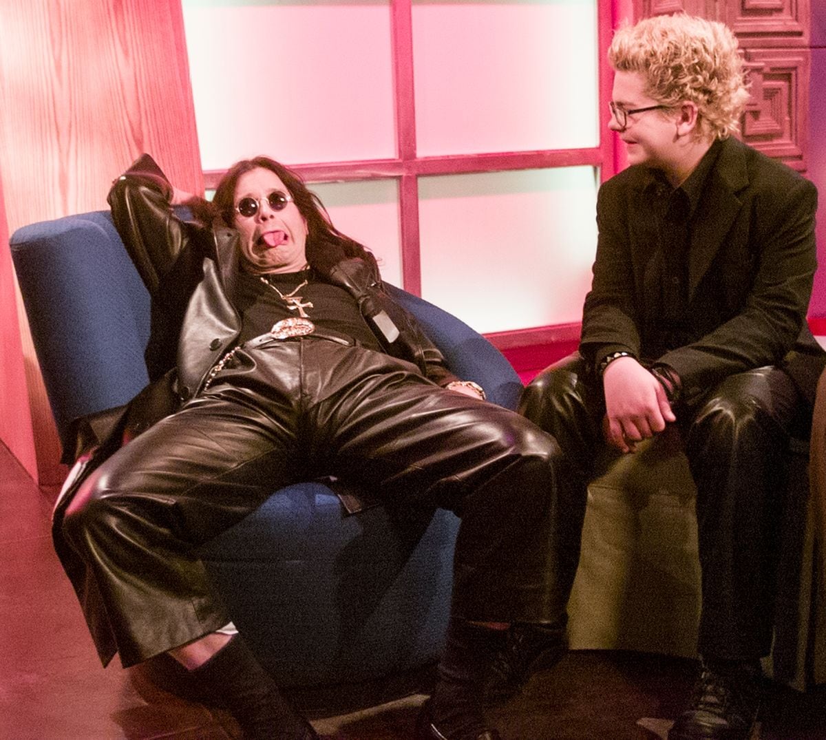 Ozzy Osbourne and his son Jack appear on a TV Talk show. June 1993 in New York City. 