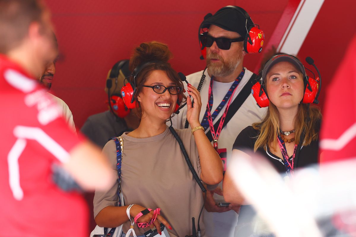 Raye in the Ferrari garage during practice ahead of the F1 Grand Prix of Great Britain at Silverstone Circuit on July 04, 2025 in England.