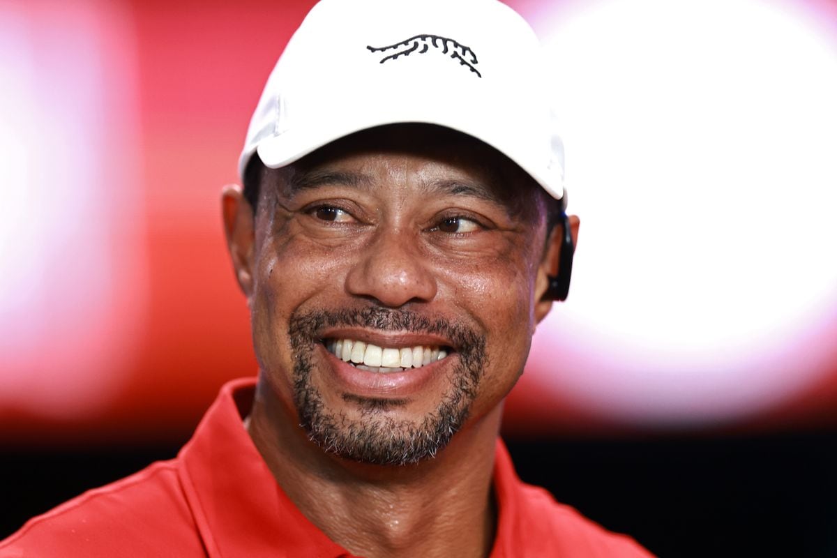PALM BEACH GARDENS, FLORIDA - MARCH 04: Tiger Woods of Jupiter Links Golf Club looks on after their TGL presented by SoFi match against the Atlanta Drive GC at SoFi Center on March 04, 2025 in Palm Beach Gardens, Florida. (Photo by Carmen Mandato/TGL/TGL via Getty Images)