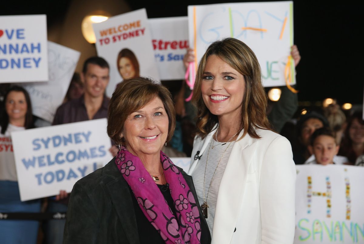 SYDNEY, AUSTRALIA - MAY 04:  Australian-born presenter, Savannah Guthrie poses alongside her mother Nancy Guthrie during a production break whilst hosting NBC's "Today Show" live from Australia at Sydney Opera House on May 4, 2015 in Sydney, Australia.  (Photo by Don Arnold/WireImage) 