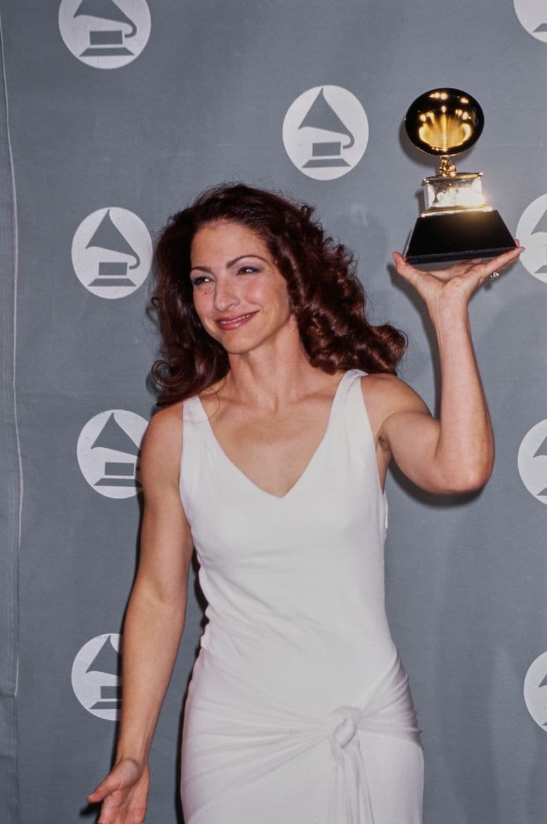 Gloria Estefan with her 'Best Tropical Latin Performance' award during the 38th Annual Grammy Awards