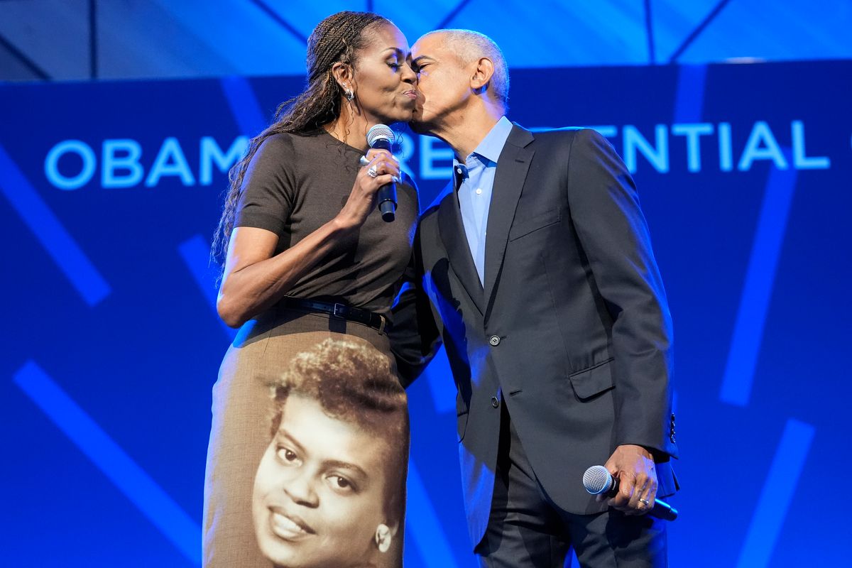Michelle made some time for her husband as he took a second to control his emotions