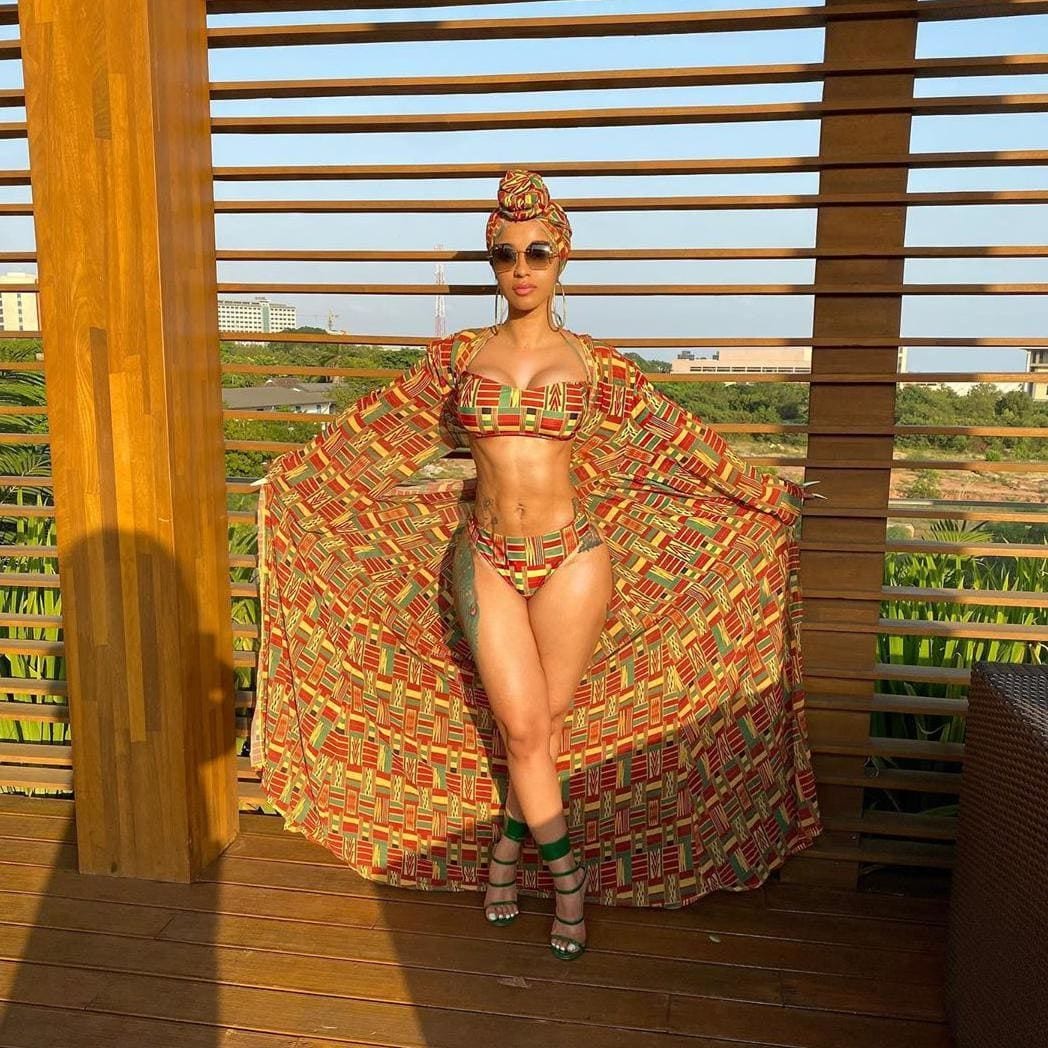 Cardi B Kente cloth print suit in Ghana