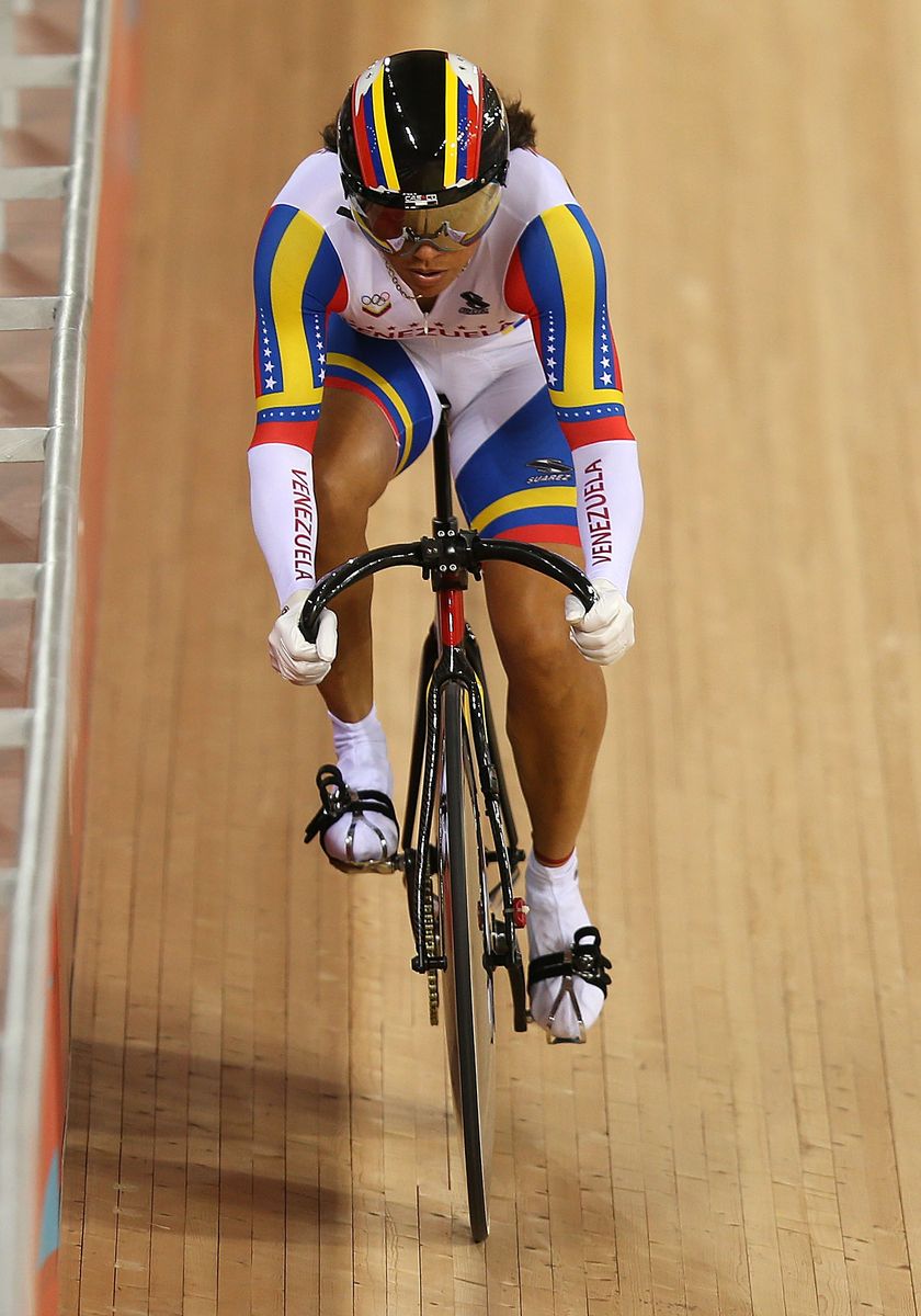  Daniela Larreal Chirinos of Venezuela competes during the Women's Sprint Track Cycling Qualifying on Day 9 of the London 2012 Olympic Games at Velodrome on August 5, 2012 in London, England.  (Photo by Bryn Lennon/Getty Images)