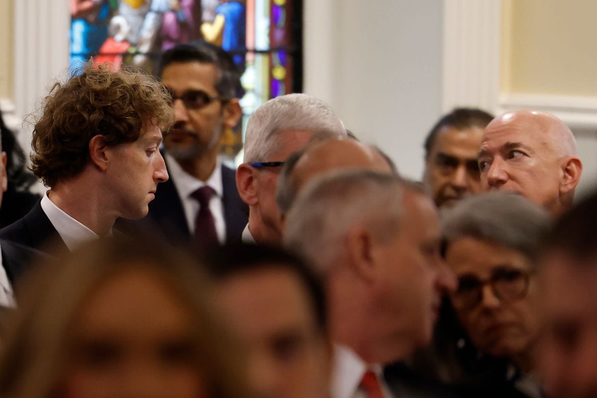 Zuckerberg, Cook, and Jeff Bezos at Donald Trump's second inauguration as President