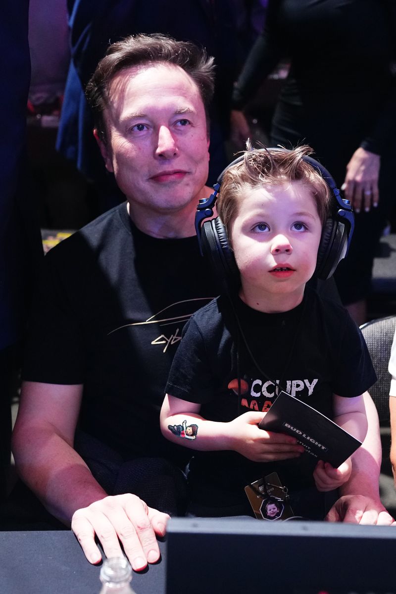 Elon Musk and his son X Ã A-Xii are seen in attendance during the UFC 314 event at Kaseya Center on April 12, 2025 in Miami, Florida. (Photo by Jeff Bottari/Zuffa LLC)