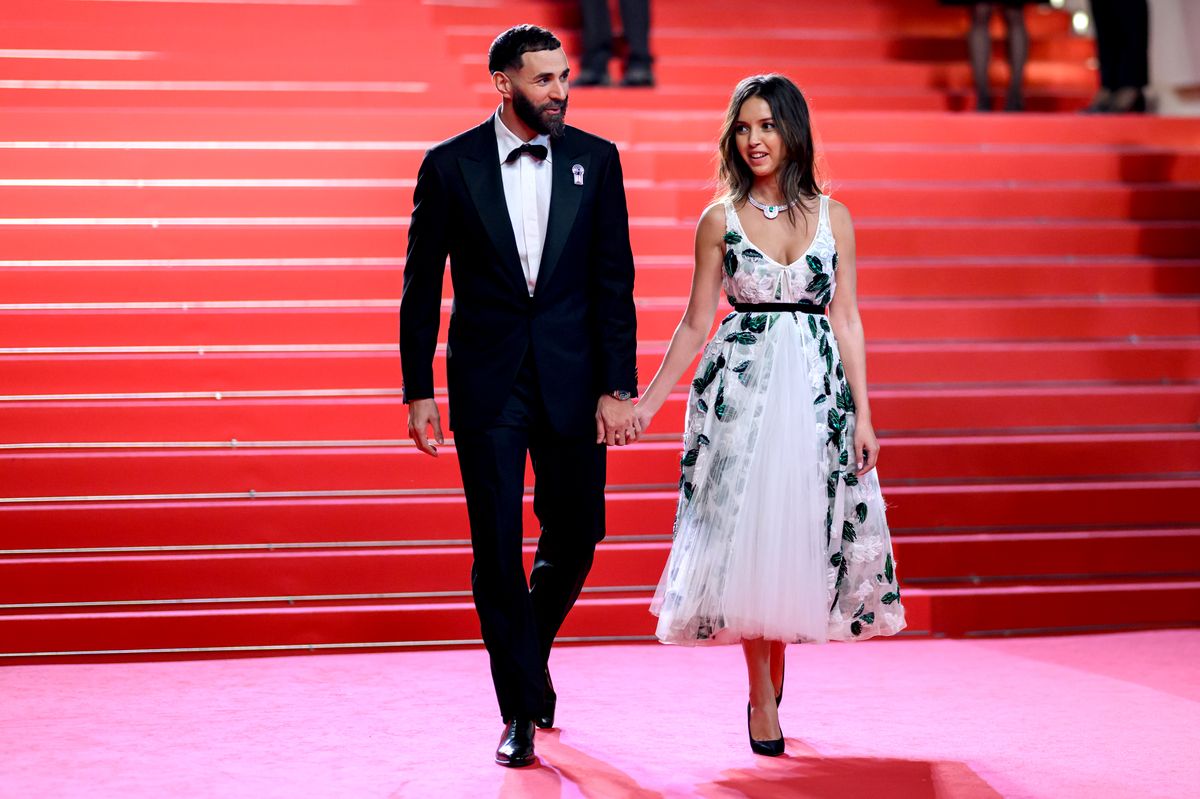 CANNES, FRANCE - MAY 17: Karim Benzema and Lyna Khoudri depart the "13 Jours 13 Nuits" screening at the 78th annual Cannes Film Festival at Palais des Festivals on May 17, 2025 in Cannes, France. (Photo by Lionel Hahn/Getty Images)
